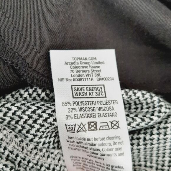 TOPMAN Stretch Skinny Button Fly Trousers Grey Geometric Pattern Men's Sz 38 - Picture 11 of 11